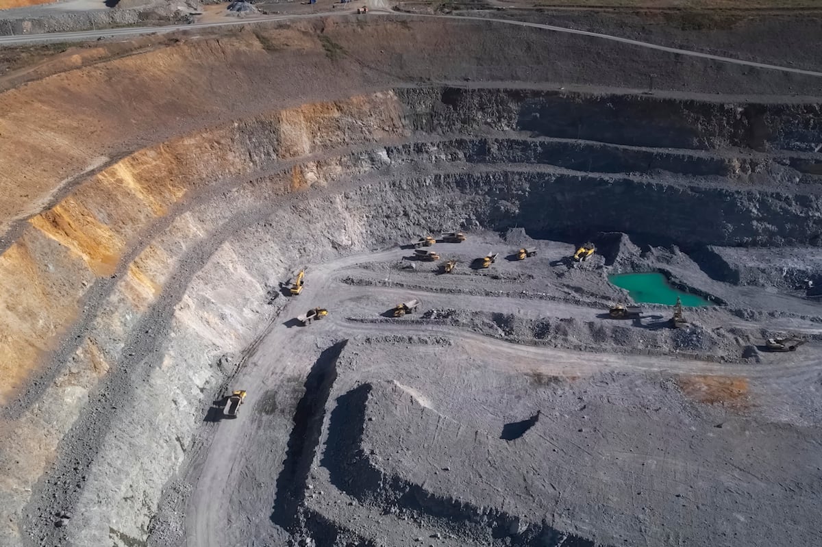 View of gold mining quarry with quarry mining equipment